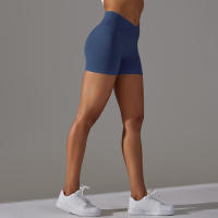 Hamidou pantalones cortos deportivos para mujer, Shorts de Yoga con cintura cruzada, gimnasio, entrenamiento, correr, cintura alta, realce de cadera, sin costuras, Fitness - details 16