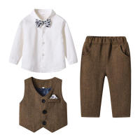 Conjunto de tres piezas de chaleco de caballero para niños de primavera, cárdigan de algodón de manga larga, pantalones de traje, ropa infantil de moda. - details 0