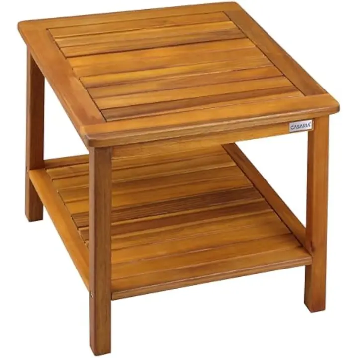45x45x45cm Mesa Auxiliar Madera Acacia Mesita Jardín 2 Estantes para Interiores Exteriores - 1