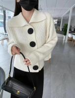Cárdigan de lana suave para mujer, chaqueta con cuello grande con botones, suéter de punto acanalado - details 2