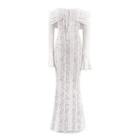 Elegante Vestido Largo de Polyester y Seda Diseño Ajustado Blanco con Hombros Descubiertos - details 5