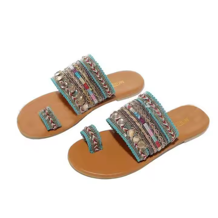 Sandalias de verano con punta plana y anillo para mujer, talla grande - 1