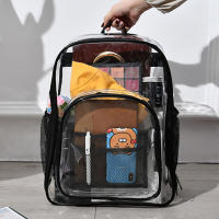 Mochila transparente de PVC, mochilas escolares transparentes sólidas impermeables, mochila de hombro con cremallera de gran capacidad, mochila de viaje portátil Unisex - details 0