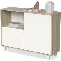 Taburete de Almacenamiento de Madera Roble Blanco Diseño de 2 Puertas y 1 Hueco - details 0
