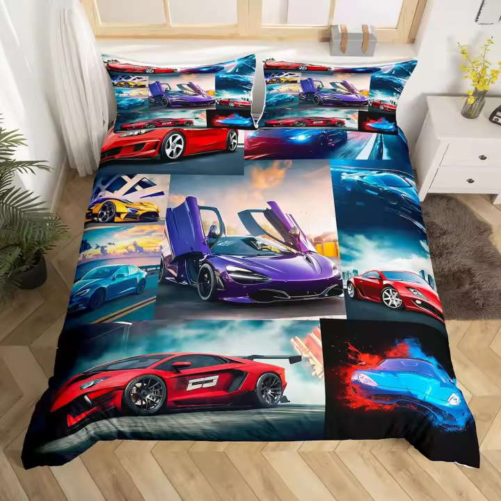 Juego de Cubierta de Edredón de Deportes de Coche Polyester para Niños Tema de Deportes Extremos - 1