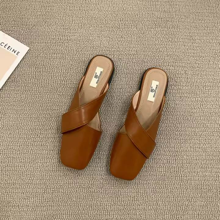 Baotou media zapatillas desgaste primavera y verano, nuevo diseño de nicho sentido un pedal moda casual plana fresca zapatillas - 1