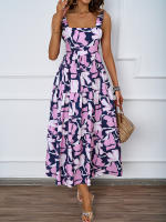 2025 Camisola de verano para mujer Vestido de falda acampanada con estampado floral informal para vacaciones - details 1