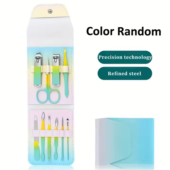 Juego de manicura profesional, Kit de pedicura profesional con gradiente de acero inoxidable, tijeras para uñas, Kit de aseo con Estuche De Viaje de cuero - 1