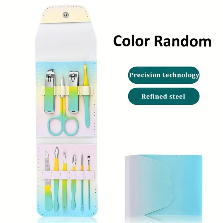 Juego de manicura profesional, Kit de pedicura profesional con gradiente de acero inoxidable, tijeras para uñas, Kit de aseo con Estuche De Viaje de cuero - 1