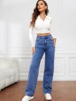 Vaqueros de cintura alta para mujer, pantalones rectos de pierna ancha - details 1