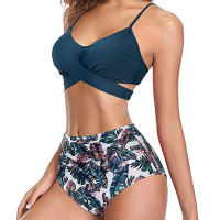 Conjunto de bikini push up para mujer, bañador de fruncido, traje de baño de cintura alta, atar en la espalda - details 2