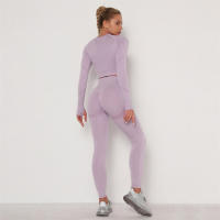 conjunto de yoga para mujer sin costuras ropa deportiva de gimnasio con manga larga sujetador de alto cinturón leggings de gimnasio traje deportivo - details 36