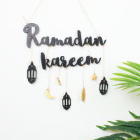 Ramdan Kareem Letras de Madera Decoración de Eid Mubarak con Guirnaldas de Papel de Luna Estrellas - details 5