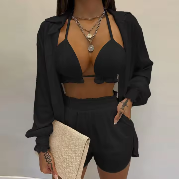 Nuevo conjunto sexy de 3 piezas de pantalones cortos de moda de playa de otoño - 1
