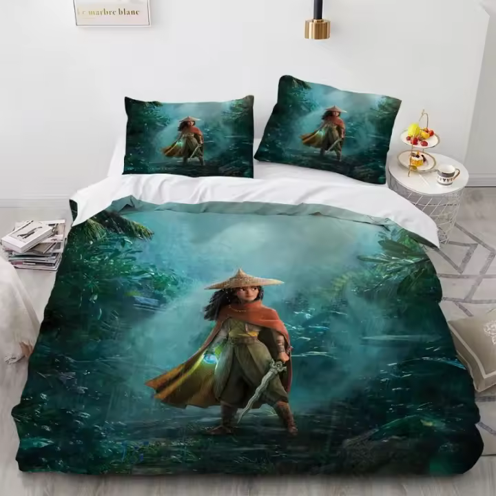 Juego de Ropa de Cama de Dibujos Animados Raya y Dragón Funda de Edredón, Funda de Almohada, Regalo para Niño y Niña Tamaño Cama Doble, Rey - 1