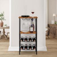 Estante de Vino Independiente para Bar de Vino con Soporte de Vidrio y Mesa, 8 Botellas, mesas de Vino de Madera con estantes, Organizador de Botellas de Vino de 4 Niveles - details 1