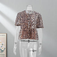 Elegante camisa delgada con tirantes huecas de leopardo para mujeres, blusa de manga corta o blusa de cuello - details 4