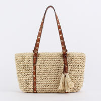 Bolso de Mano Tejido de Paja a la Moda para Mujer Bolso Bandolera de Gran Capacidad para Compras y Viajes Bolso de Playa Informal - details 2