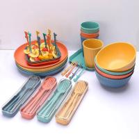 Juego de platos de piezas ecológicos, vajilla de paja de trigo, cuenco Ramen, platos de cena, juego de vajilla de Camping con cuchillo, tenedor y cuchara, 48 Uds. - details 3