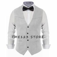 Chaleco de traje de cuero de gamuza para hombre, chaleco informal occidental con cuello en V, solapa con botones a presión, chaqueta sin mangas - details 19