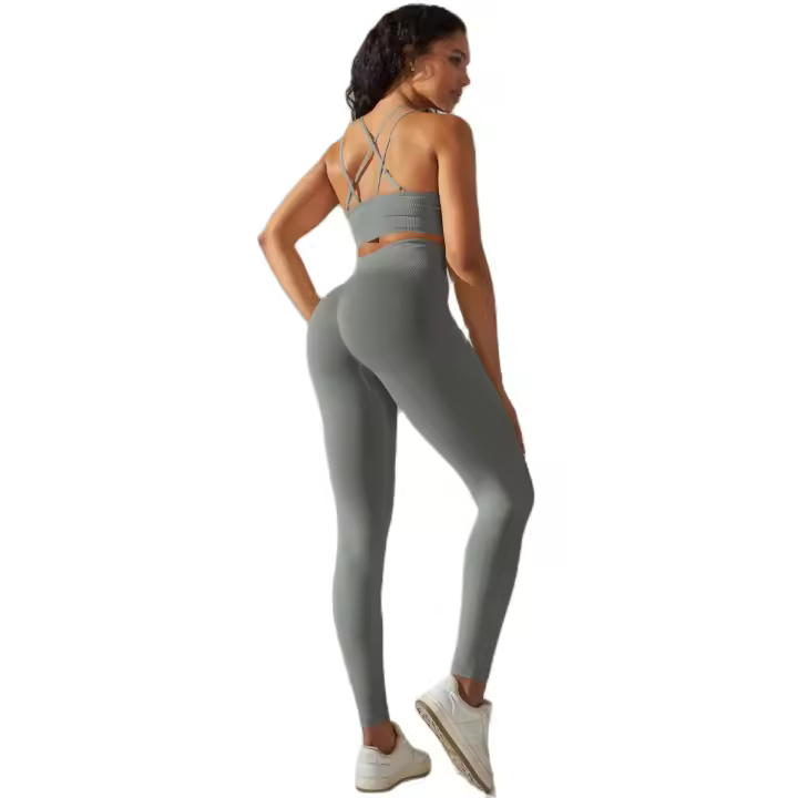 Conjunto de Yoga Sin Costuras para Mujeres Chaleco de Entrenamiento, Pantalones, Sujetador, Shorts de Gimnasio, Leggings de Correr de Cintura Alta Conjuntos Deportivos - 1
