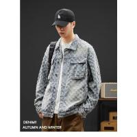 Chaqueta vaquera holgada informal de estilo americano para parejas, prendas de vestir exteriores con diseño de estampado Vintage a juego, colección de moda de otoño para hombres - details 0