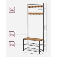 Perchero con Estante para Zapatos, Mueble de Entrada con Banco, 3 en 1, Marco de Acero, para Entrada y Pasillo, 32 x 70 x 177 cm, Estilo Industrial, Marrón Castaño y Negro HSR041B41 - details 6