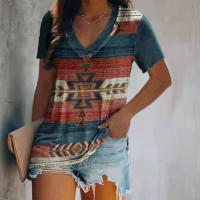 Camiseta con estampado Floral para mujer, Top de talla grande, Vintage, bohemio, cuello en V, informal, manga corta, primavera, verano, 46, 44, 42 - details 3