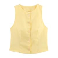 PB&ZA2025 verano chaleco sin mangas amarillo con cuello redondo para mujer, cárdigan holgado, simple, versátil, top en capas - details 1