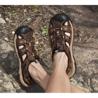 Sandalias de cuero genuino para hombre, zapatos de playa de piel de vaca transpirables, sandalias deportivas para senderismo al aire libre, sandalias romanas para hombre - details 23
