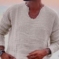 Camiseta Casual de Cuello en V para Hombres Manga Larga Color Sólido Ajuste Suelto Delgada - details 8