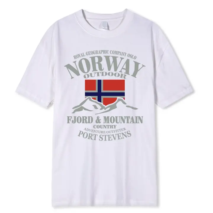 Camiseta de algodón con cuello redondo para hombre Camiseta divertida de manga corta con bandera de Noruega, Fjord Mountain, Crazy Hip Hop Talla grande, Verano - 1