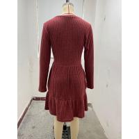 Vestido de manga larga con suéter hasta la rodilla informal con bolsillo y cuello redondo para mujer - details 3