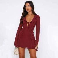 Vestido Bandage de manga larga de malla para mujer, minivestido Sexy con cuello con cuentas y volantes, fiesta y noche en la playa Tre 2023 - details 7