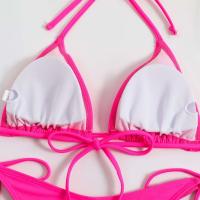 Bikini de mujer marrón sexy, camisola roja lisa, lazo lateral de sujetador reforzado, traje de baño triangular, cordones de verano, 2025 - details 4