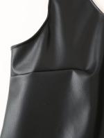 2025 mujeres negro imitación cuero Mini vestido rebordear decoración verano 2025 moda elegante sin mangas Vestidos femeninos - details 4