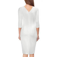 Elegante dama profundaVVestido con cuello y cinturón Vestido de fiesta plisado de manga larga ajustado de longitud media - details 3