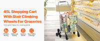 SucceBuy Carrito de compras de comestibles, carrito de compras para subir escaleras de 45 litros con 360 °   Ruedas giratorias rodantes. Carro utilitario para subir escaleras con tres ruedas. Plegable, plegable, ligero para lavandería, viajes - details 0