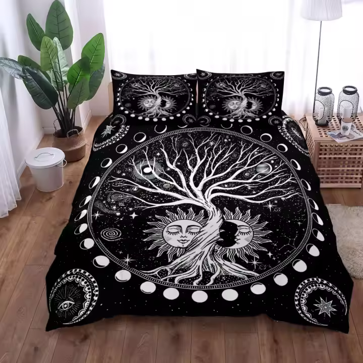 Juego de funda nórdica Yggdrasil Tree of Life King Queen Juego de ropa de cama individual doble doble - 1