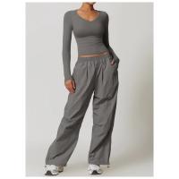 Top deportivo de manga larga con cuello en V para mujer, camiseta deportiva ajustada para Yoga, top deportivo, ropa deportiva para correr, entrenamiento deportivo - details 6