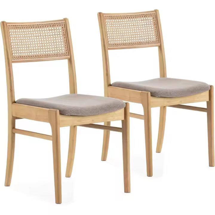 Pack 2 sillas, Madera Maciza y ratán Natural, 45,5 cm (Ancho) 54,5 cm (Profundo) 82 cm (Alto) - 1