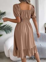 Elegante Vestido de Verano 2024 para Mujeres Cuello Cuadrado Corto Mangas Cortas con Volante - details 2