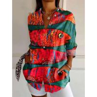 Camisa holgada informal artística estampada a la moda para mujer con botones rectos, Tops S-3XL - details 7