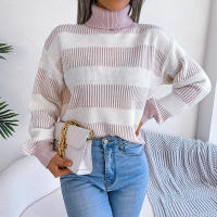 Suéter a rayas de manga farol para mujer, Jersey informal de punto con cuello alto, novedad de otoño e invierno, 2023 - details 15