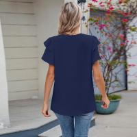 Tops elegantes de Color sólido para mujer, blusa holgada de manga corta, nueva camisa de gasa con cuello redondo para mujer - details 23