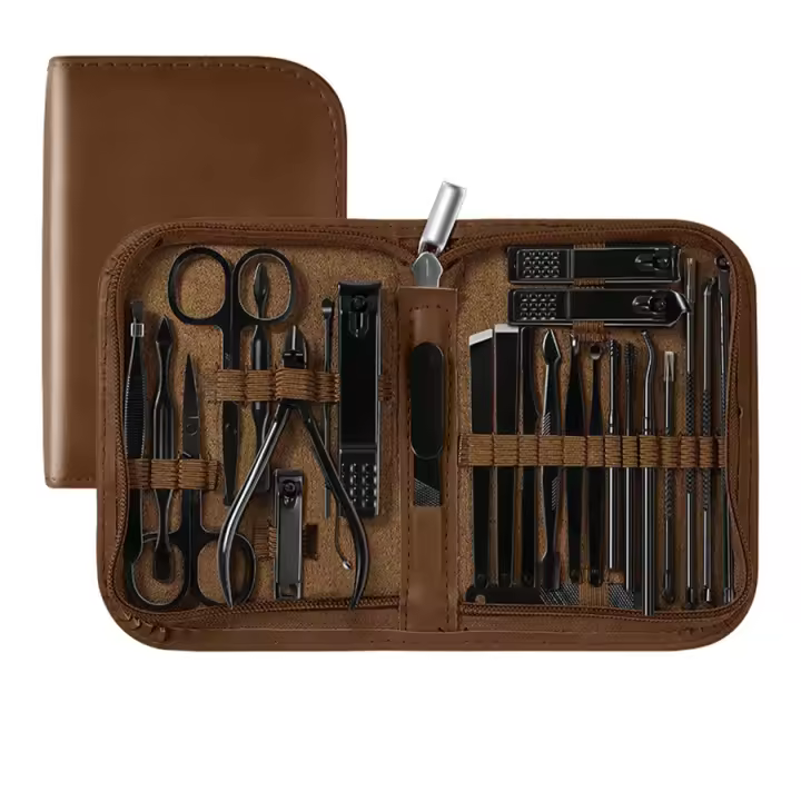Kit de manicura de acero inoxidable de 26 piezas, juego de manicura, cortaúñas profesional, herramientas para el cuidado de las uñas con lujosa estuche de viaje - 1