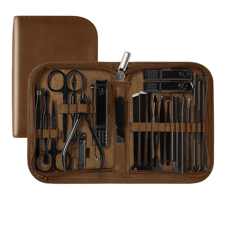 Kit de manicura de acero inoxidable de 26 piezas, juego de manicura, cortaúñas profesional, herramientas para el cuidado de las uñas con lujosa estuche de viaje - 1
