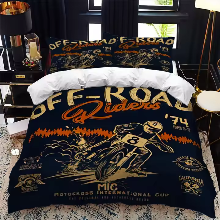 Juego de Ropa de Cama de Motocicleta Funda de Edredón de Poliéster Suave Tamaño Rey - 1