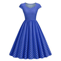X Vestido acampanado con estampado de lunares y manga cuadrada elegante de verano para mujer - details 8