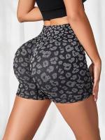 Pantalones cortos con estampado de leopardo para mujer, mallas ajustadas sin costuras, cintura alta, levantamiento de glúteos, pantalones cortos de punto de alta elasticidad para gimnasio, correr y yoga - details 5
